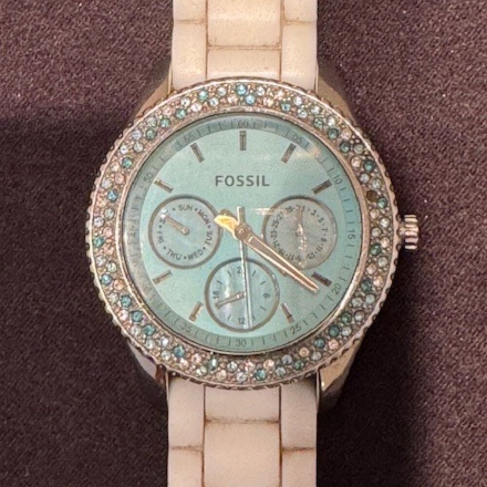 Fossil Watch with Lt. Blue Face & White Band